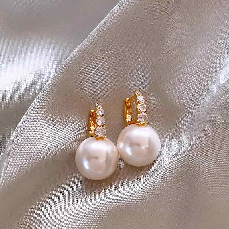 2025 Designed Pearl Drop Earrings with Crystal Hoop S925 Silver Pin