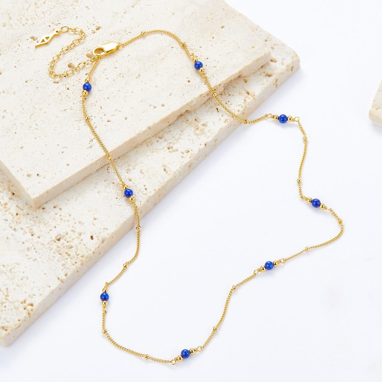 Lapis Lazuli Necklace Natural Blue Stone Necklace Gold Chain 17 inches / 45cm