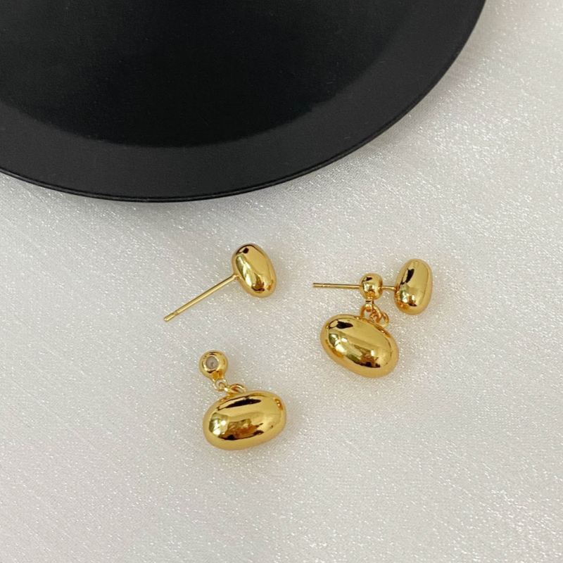 Chaquetas con pendientes de frijol dorado y plateado Pendientes colgantes delanteros y traseros con vibración metálica con pin de plata S925