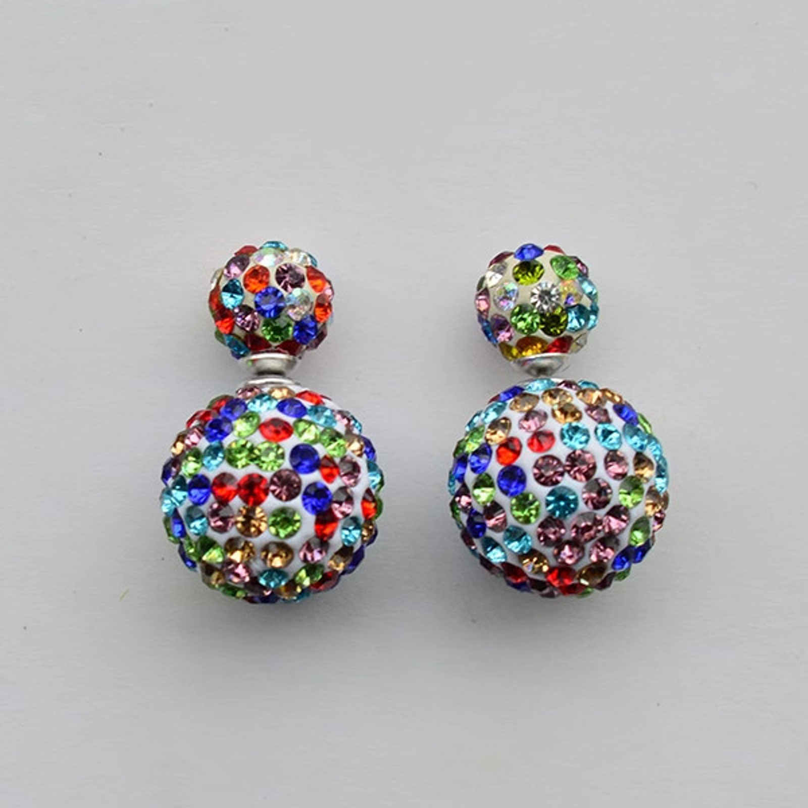 Double Sided Earring Studs Bling Crystal Ball Zircon Stud Earrings with S925 Silver Pin