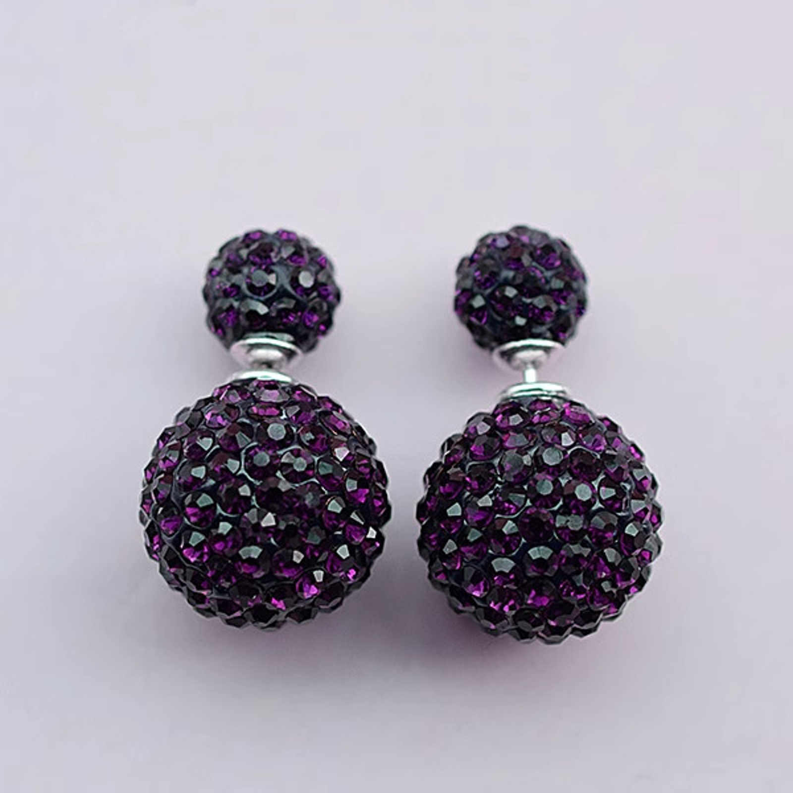 Double Sided Earring Studs Bling Crystal Ball Zircon Stud Earrings with S925 Silver Pin