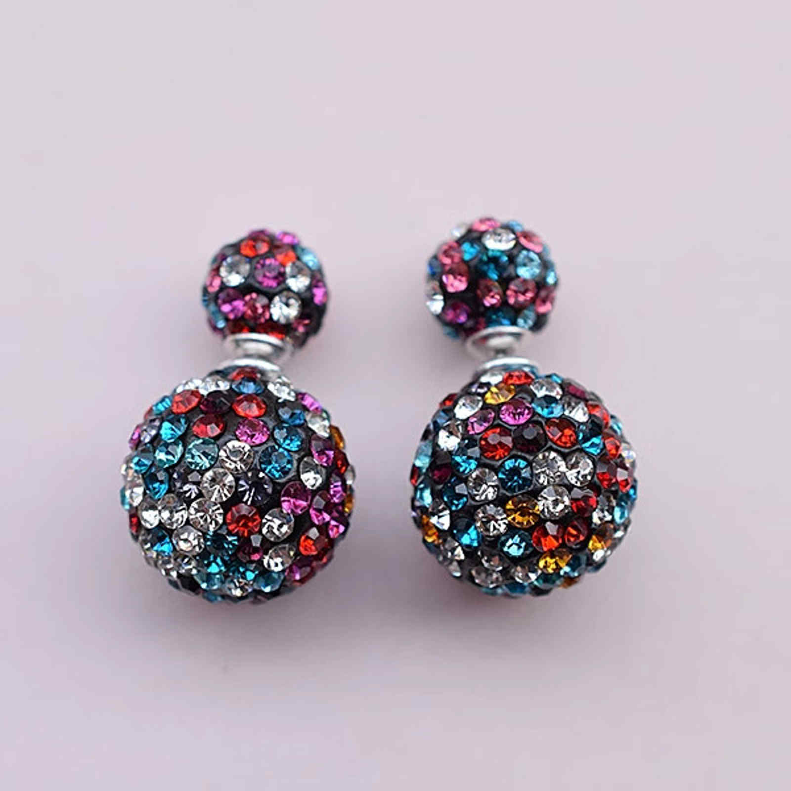 Double Sided Earring Studs Bling Crystal Ball Zircon Stud Earrings with S925 Silver Pin