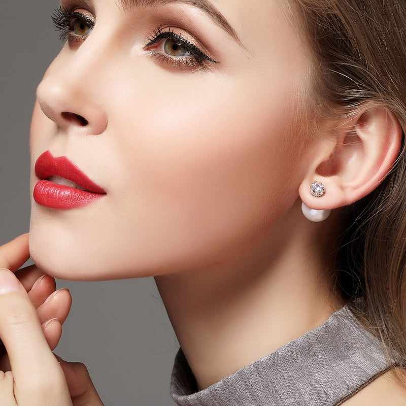 Pendientes de perlas de doble cara Pendientes de perlas de 2 lados y diamantes