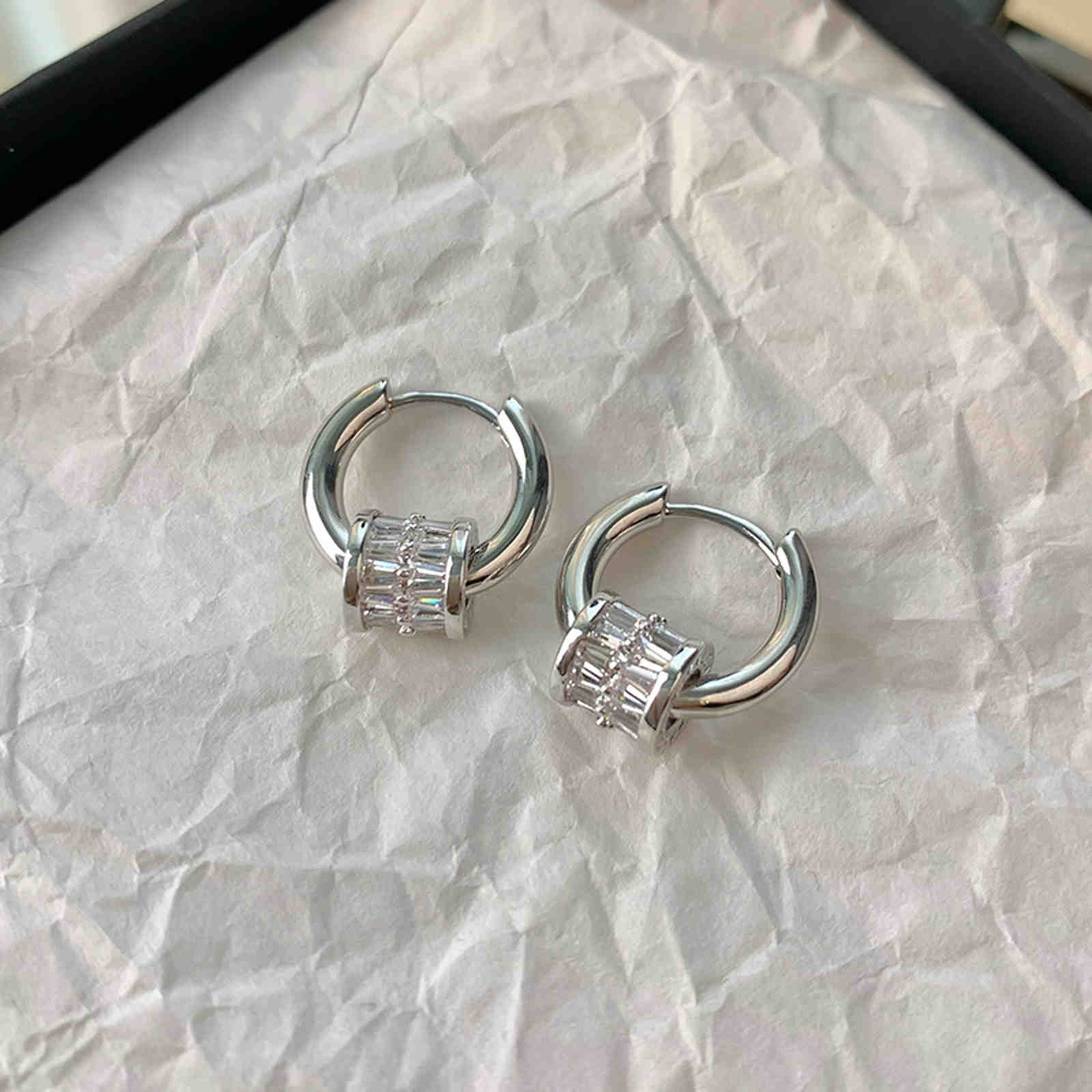Small Chunky Hoop Earrings with Gold and Silver with Crystal Halo Hoop Drop Earrings S925 Silver Clasp