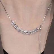 Ears of Wheat Necklace | Vintage Silver Clavicle Chain | Zircon Adjustable Necklaces