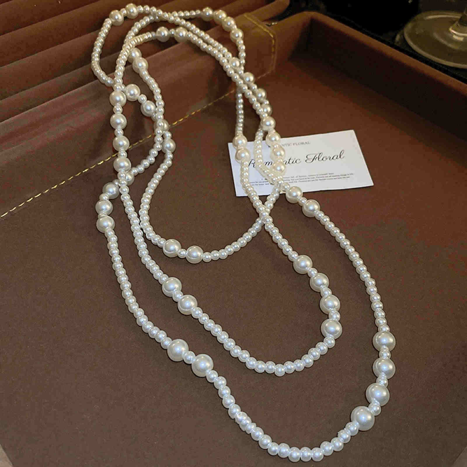1.6m Long Pearl Sweater Chain 2 Strands Custom Necklace Elegant Dress Chain