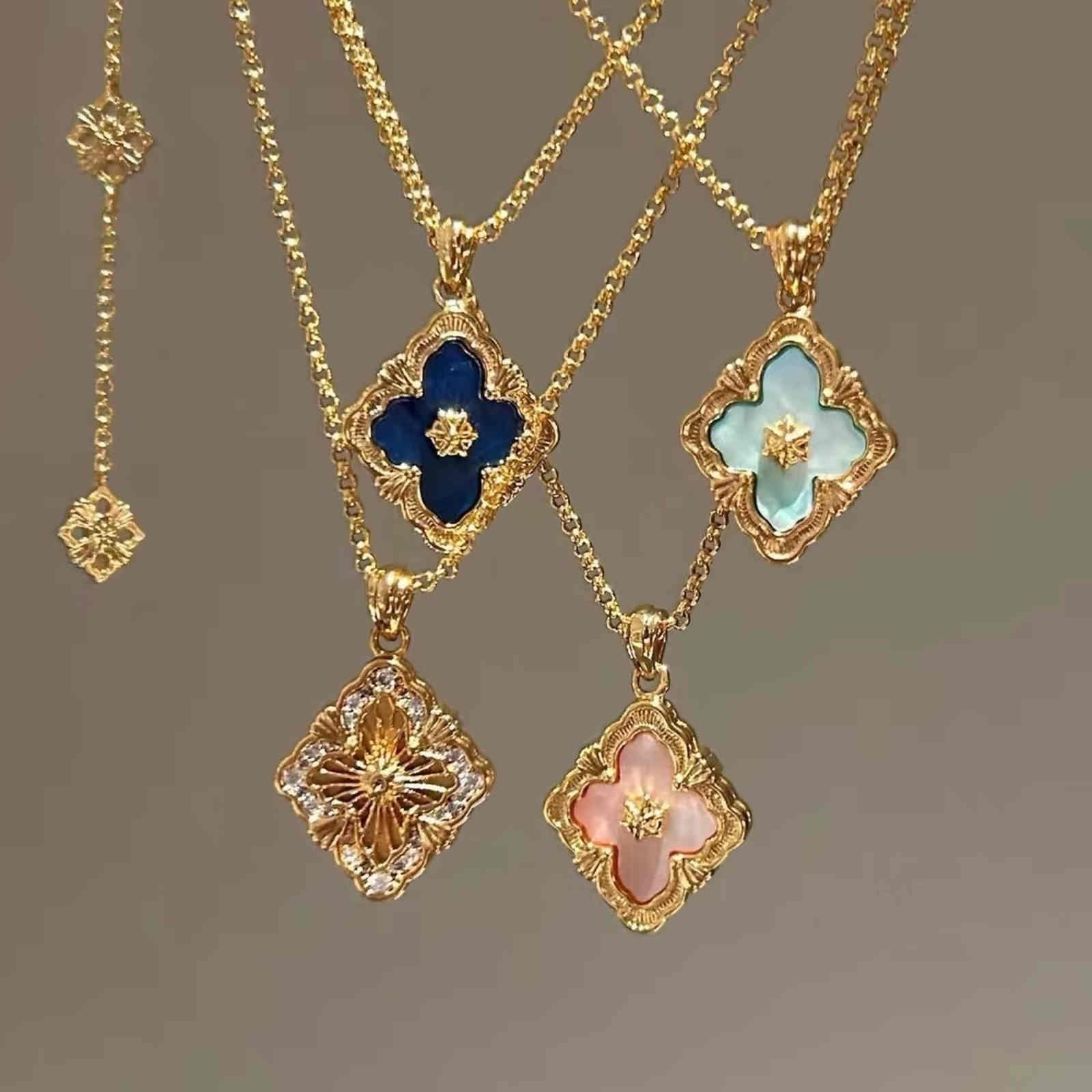 Luxury Mother of Pearl Clover Necklace 14K Gold Plated Chain Necklace