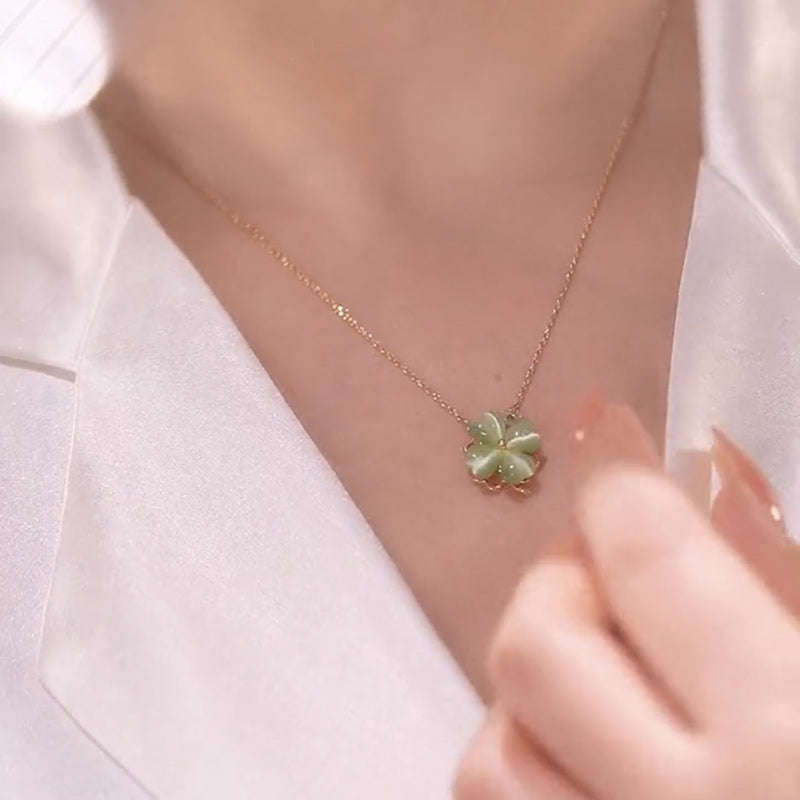 Opal Clover Stud Earrings Necklace and Rings White and Green Lucky Four Leaf Jewelry Set