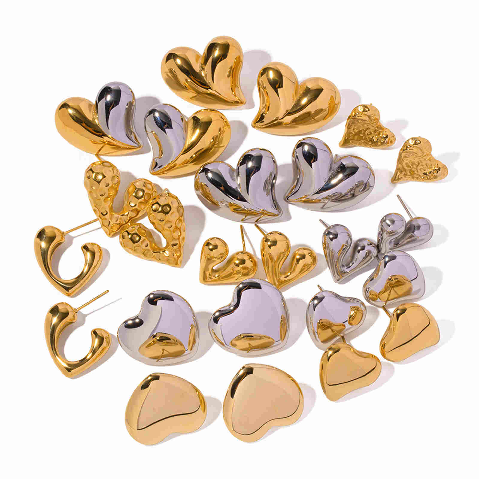 Gold Silver Stud Earrings 14K Gold Plated Heart-shape Stud Earrings with S925 Pin