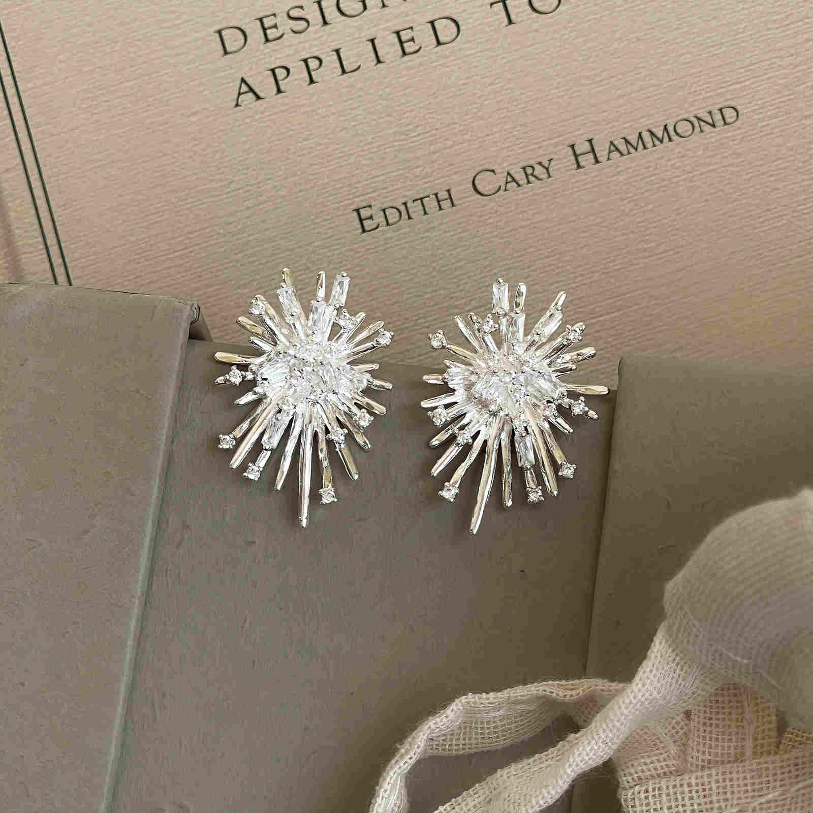 Crystal Earring Studs Designed Gold and Silver Firework Earrings with s925 Silver Pin