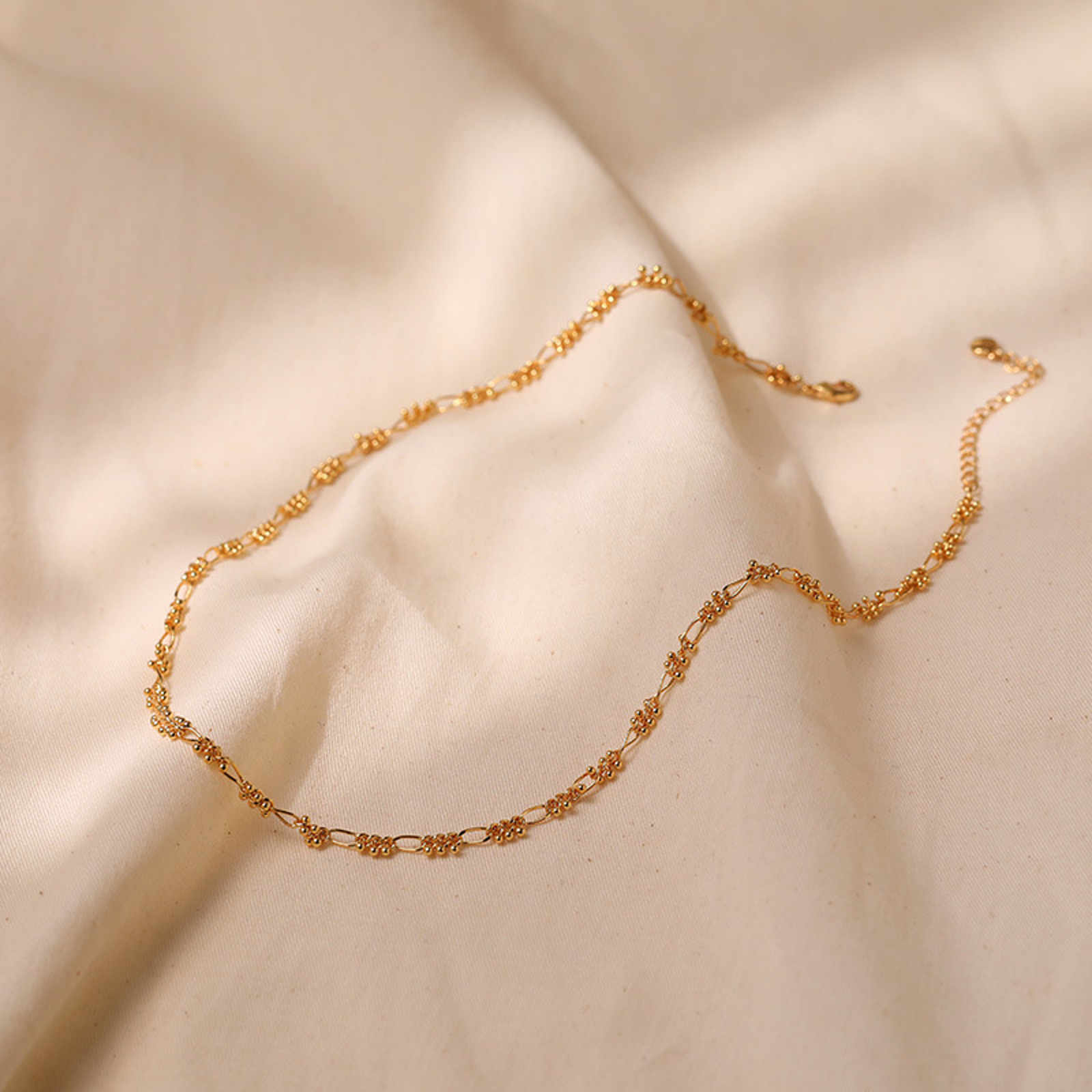 Solid 18K Gold Plated Chain Necklace and Bracelet, Double Strands Necklace 18 Inches Adjustable