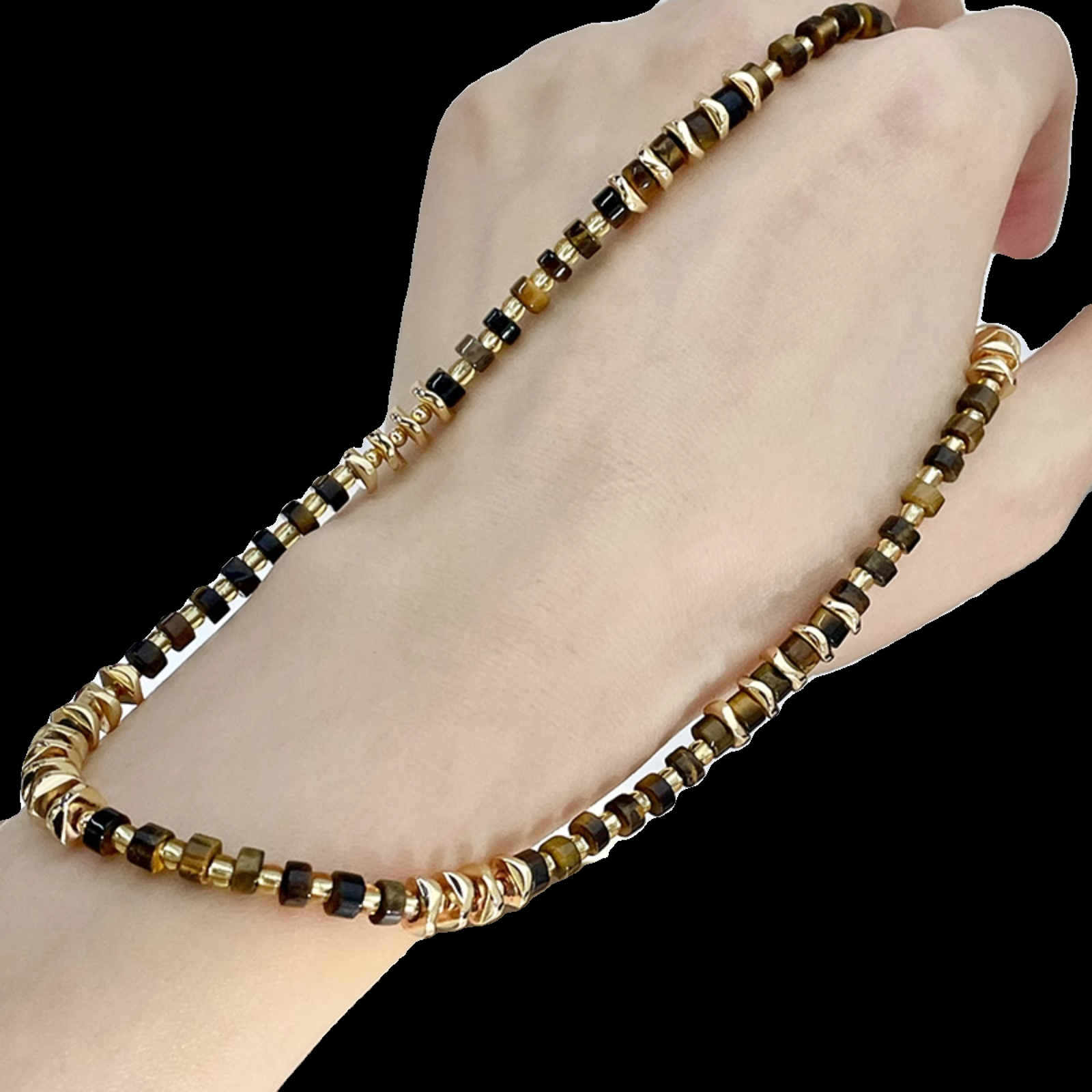 Maillard Style Necklace Natural Stone Necklace Tiger Eye Stone Beaded Clavicle Chain for Women