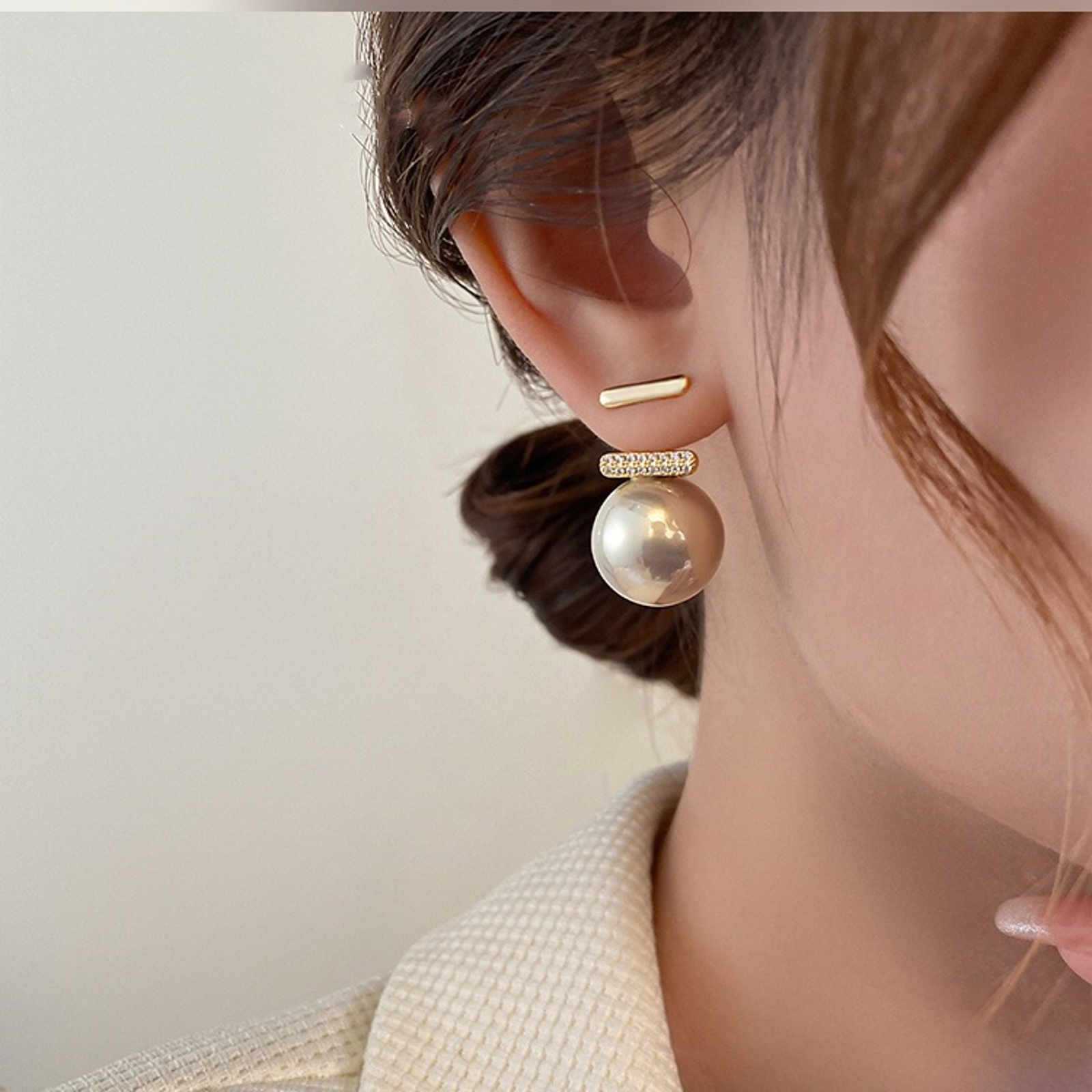 14mm Pearl Earring Jackets Gold Stud with Pearl Drop Earrings 3 Color Available