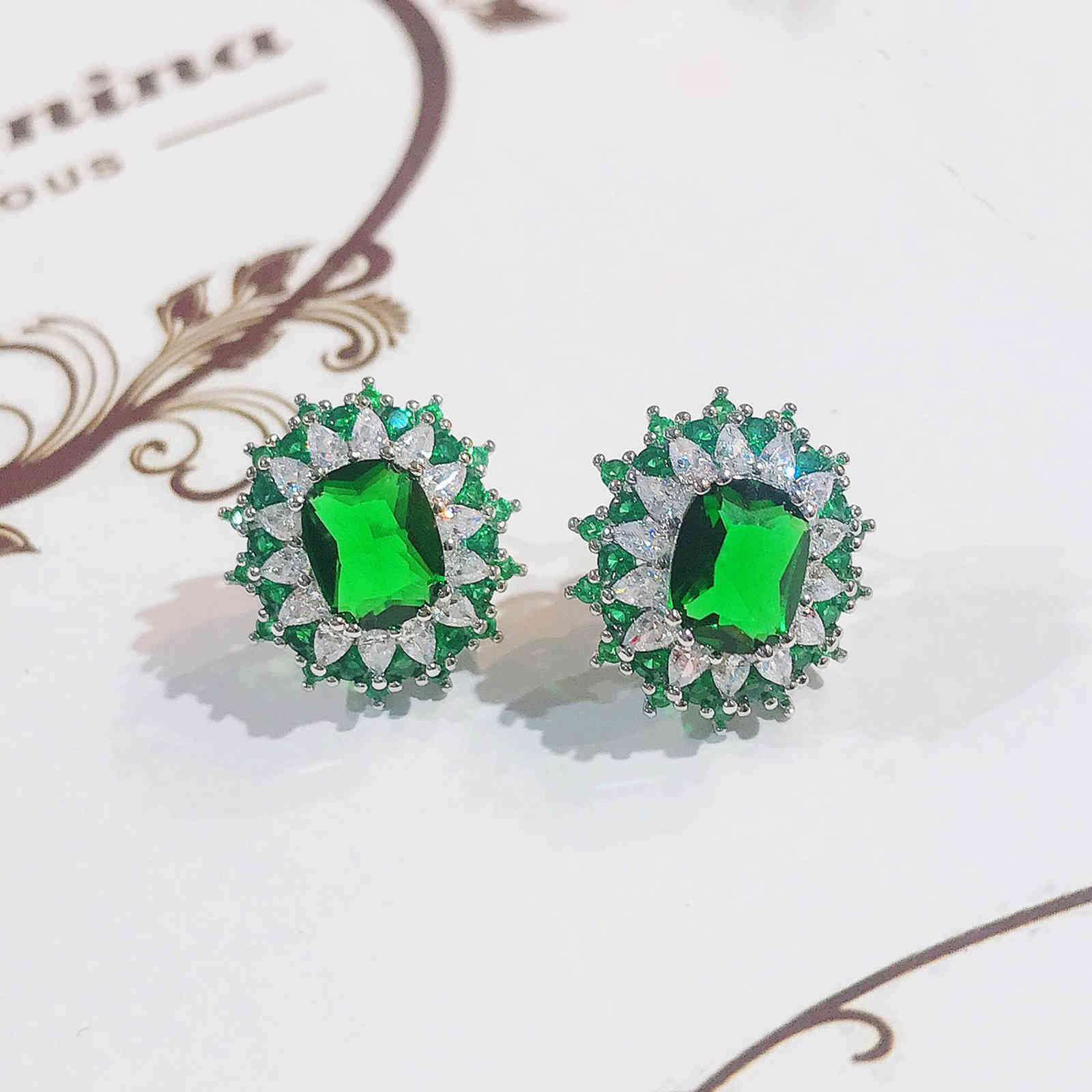 Jewelry Set Blue and Green Synthetic Quartz Crystal Earrings Necklace and Ring Set