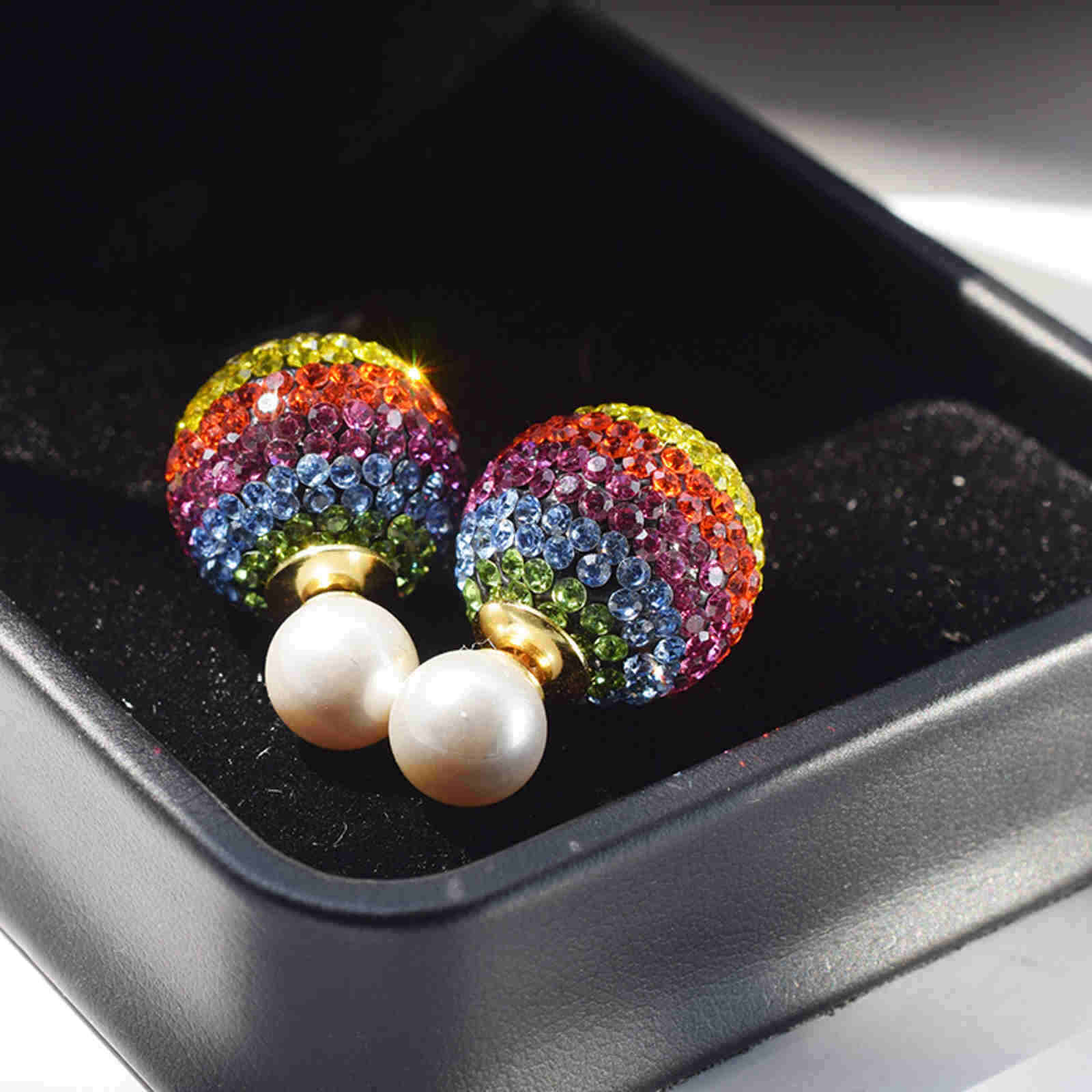 Colorful Crystal Ball Earring Double Zircon Ball Drop Earrings with S925 Silver Pins