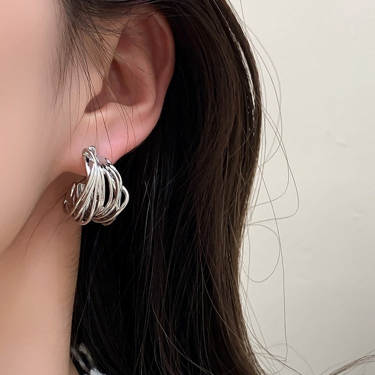 Pendientes de aro grandes con garra elegante, pendientes gruesos trenzados de oro y plata con alfileres de plata S925