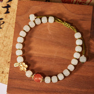 Natural Jade Lotus Round Beads Hand-woven Green Bracelet Adjustable Chalcedony Bracelets For Women