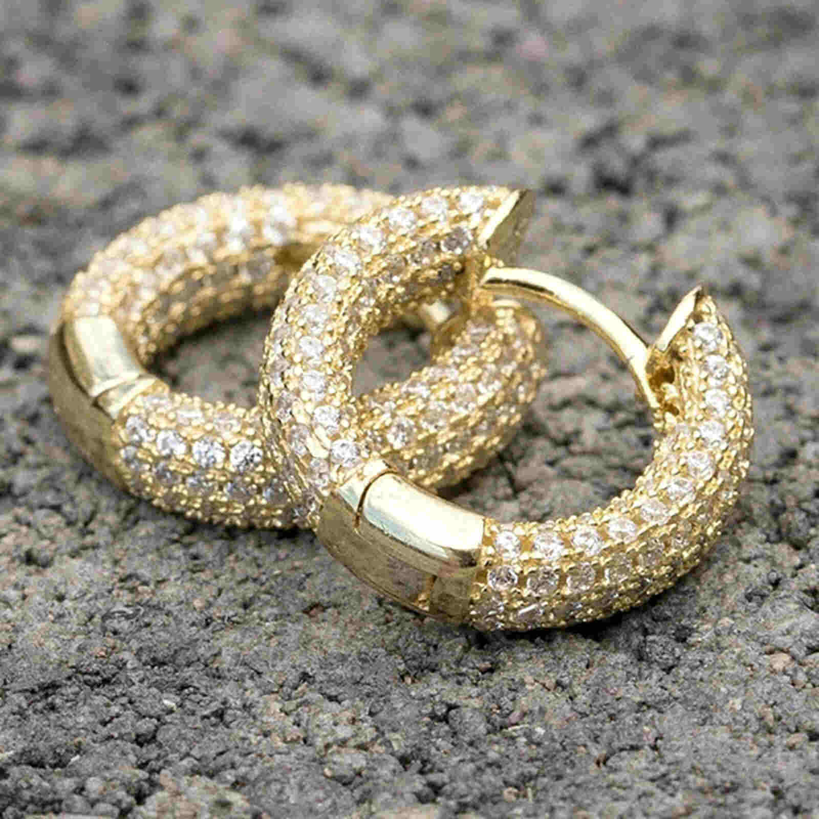 Chunky Hoop Earrings for Men Huggie Diamond Hip-Hop Earrings in Gold Silver and Rose Gold
