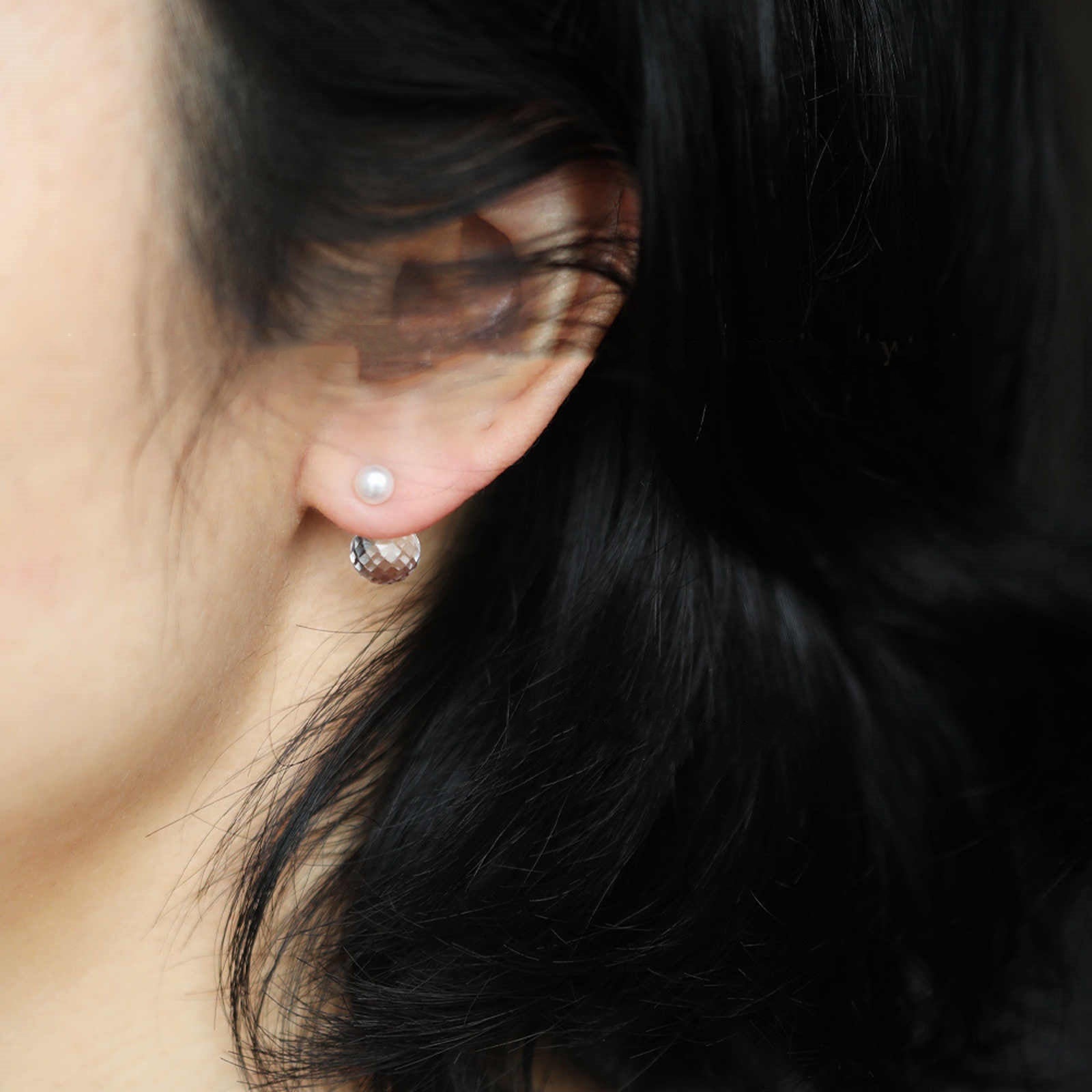 4.5MM Freshwater Pearl Earrings Jacket Crystal Ball Drop Earrings with S925 Silver Pins