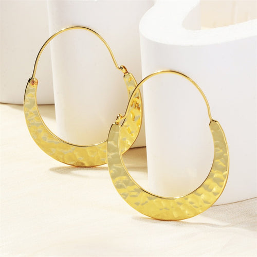 Super Large Hoop Earrings Gold and Silver Ear Hoop Water Ripple Pattern Design with Silver Pin