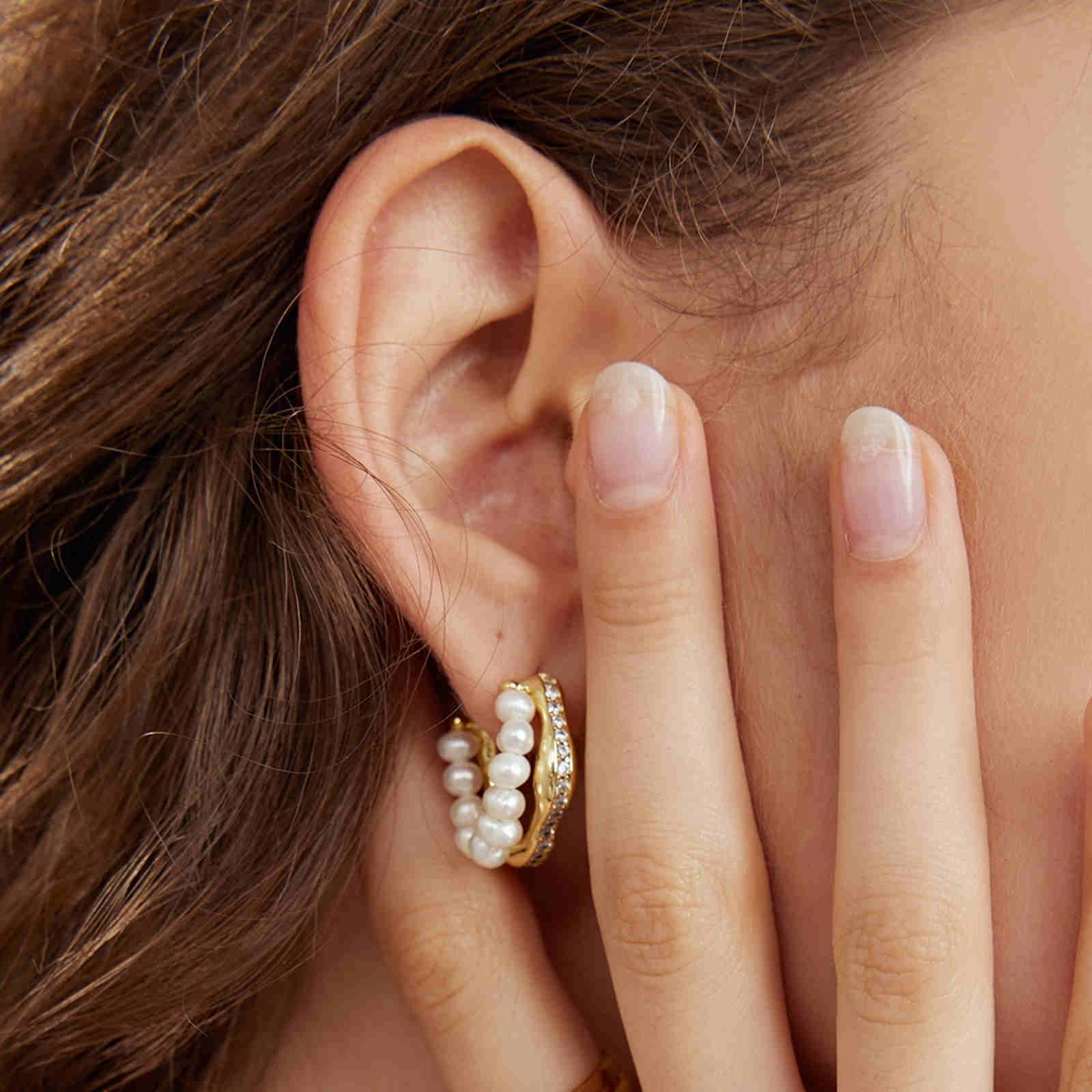 Pearl Hoop Earrings | Gold and Silver Diamond Hoop Earrings | Irregular Hoop Earrings for Women