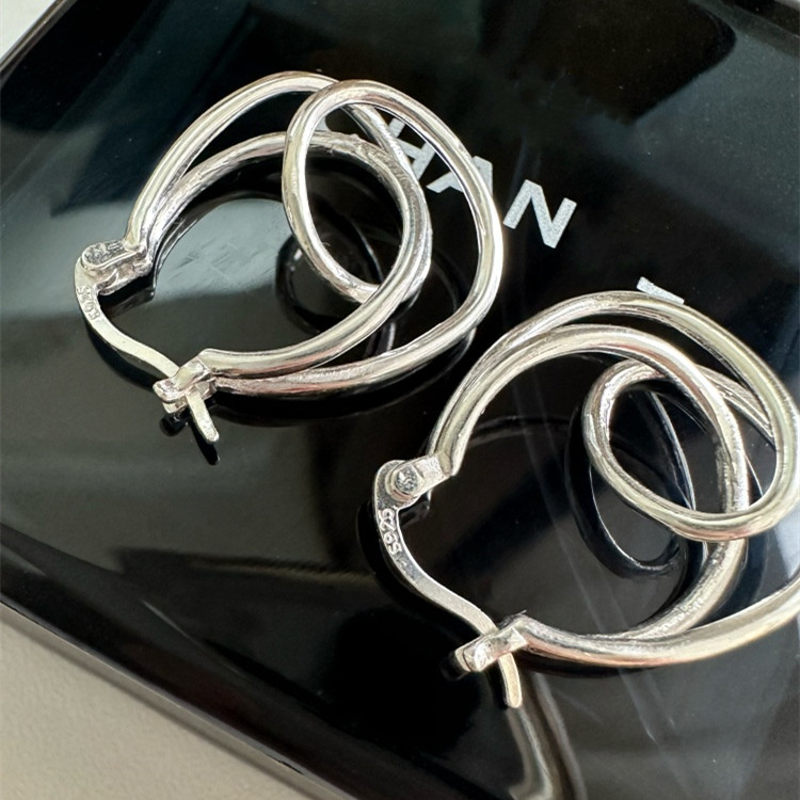 S925 Silver Freeform Hoop Earring | Irregular Hoop Silver Earrings | Large Silver Hoop Circle Earrings