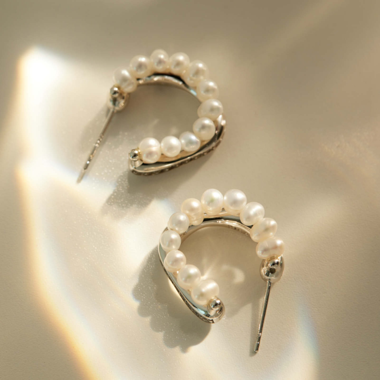 Pearl Hoop Earrings | Gold and Silver Diamond Hoop Earrings | Irregular Hoop Earrings for Women