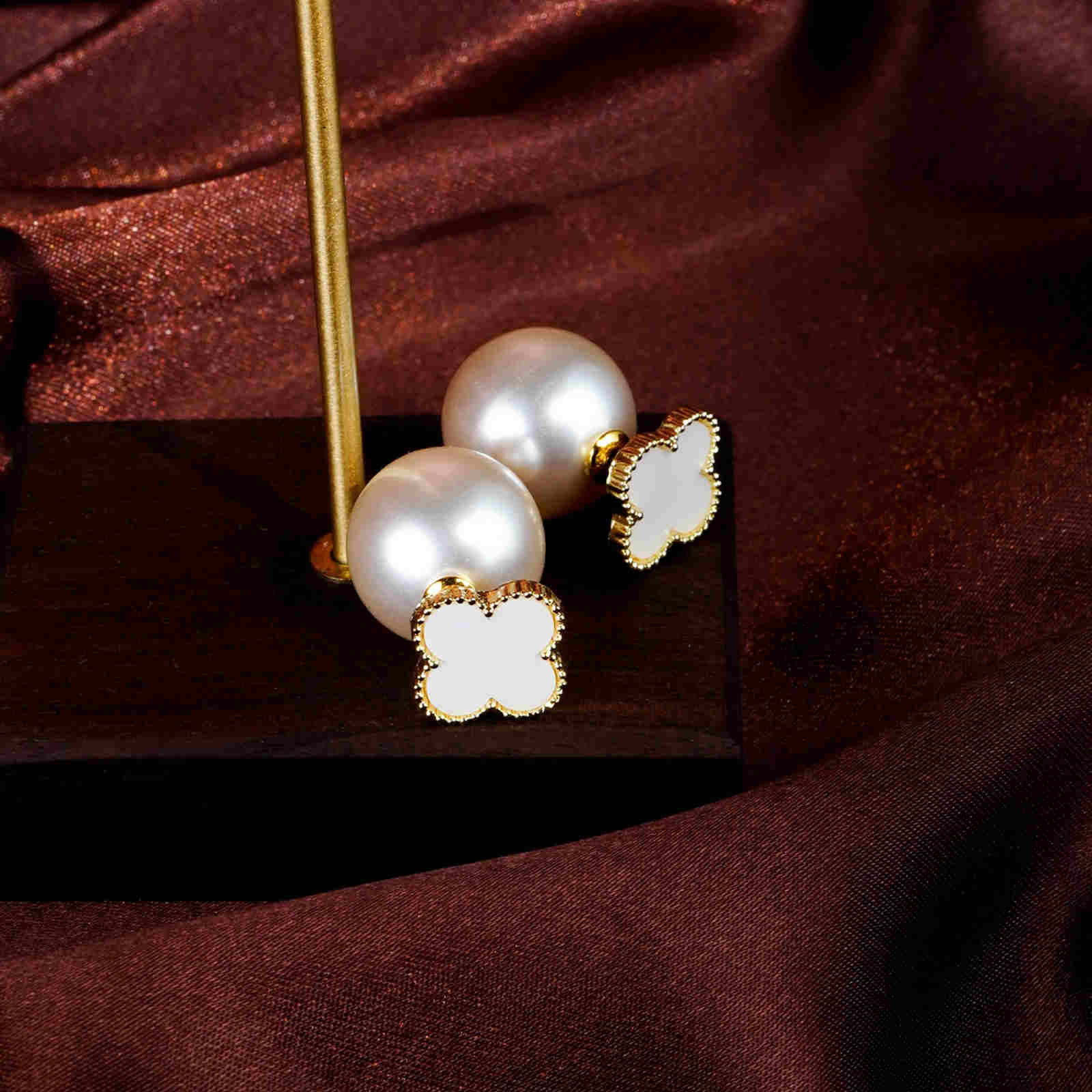 Boucles d'oreilles à tige en perles et cristal, à deux côtés, en argent S925