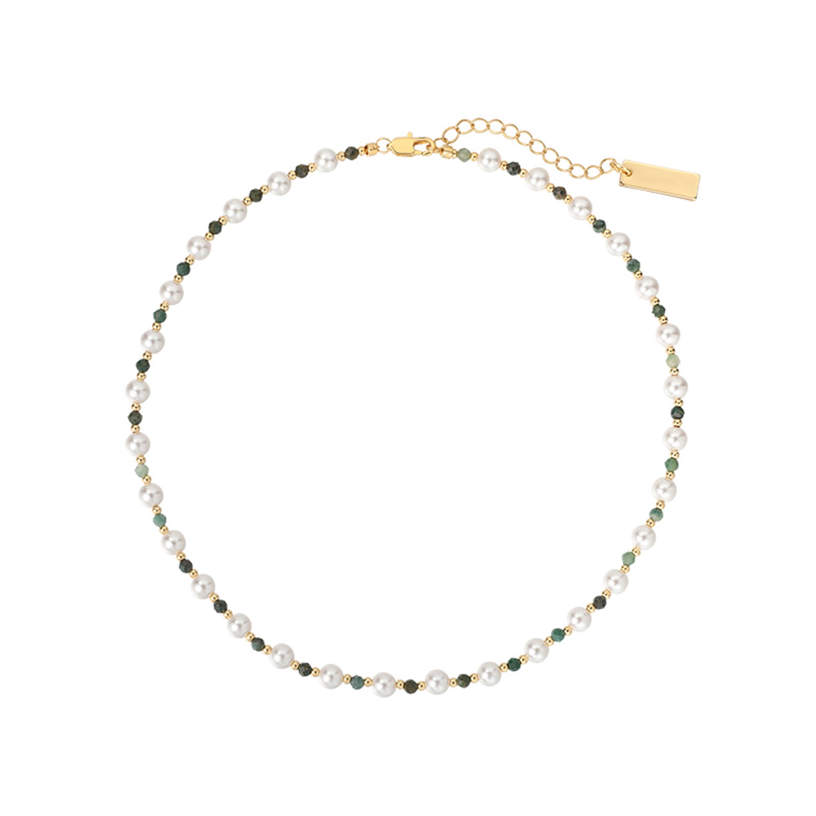 Shell Pearl with Natural Green Stone Necklace Double Layer Necklace