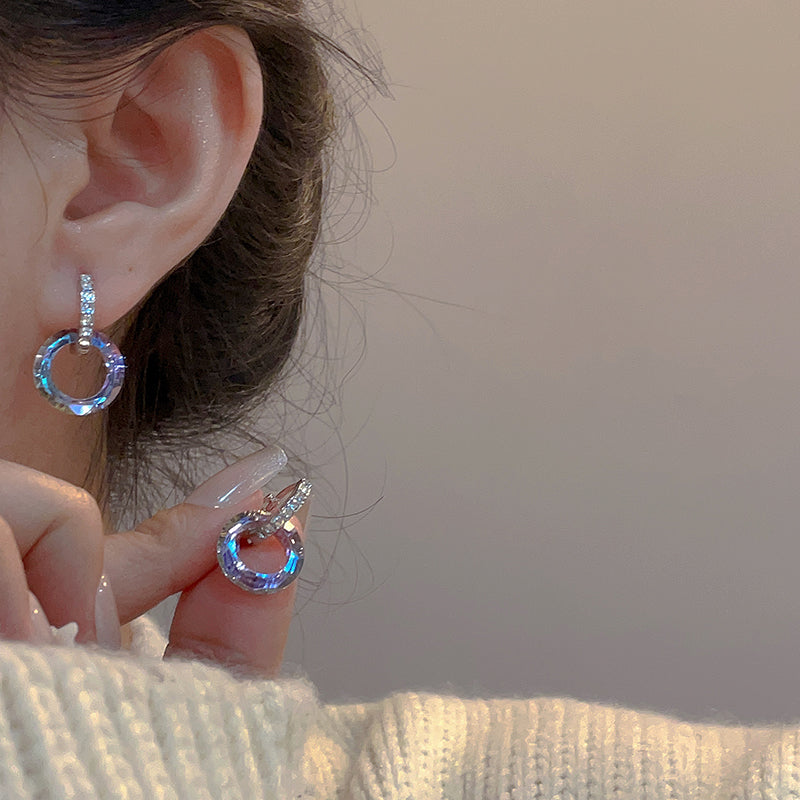 Double Hoop Glitter Earrings Diamond Hoop and Crystal Hoop Earrings with S925 Silver Pin