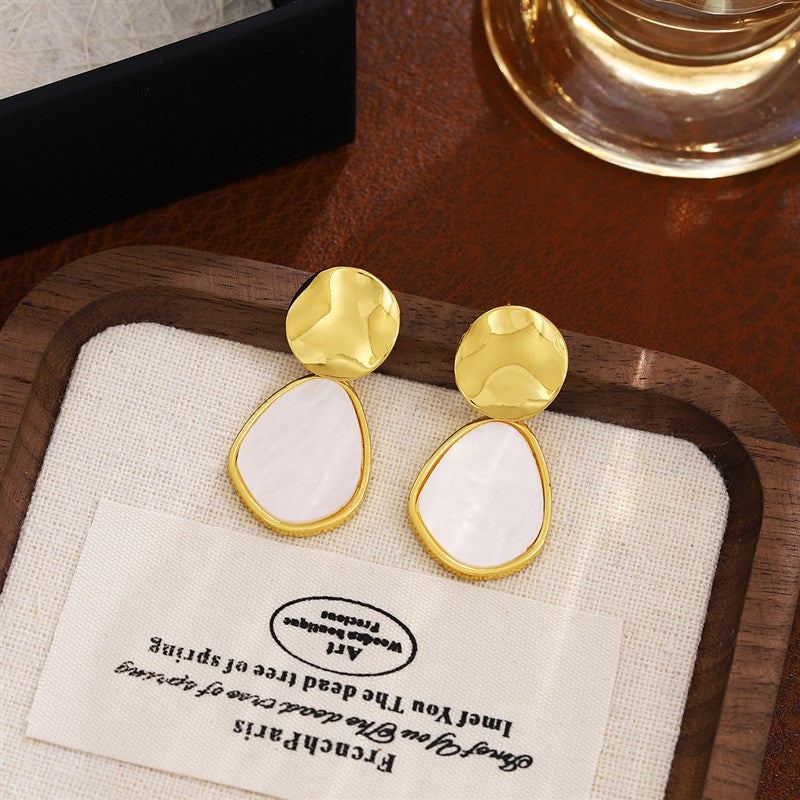 High Luster Natural Mother of Pearl Earrings Gold and Silver Dangle Earrings for Women
