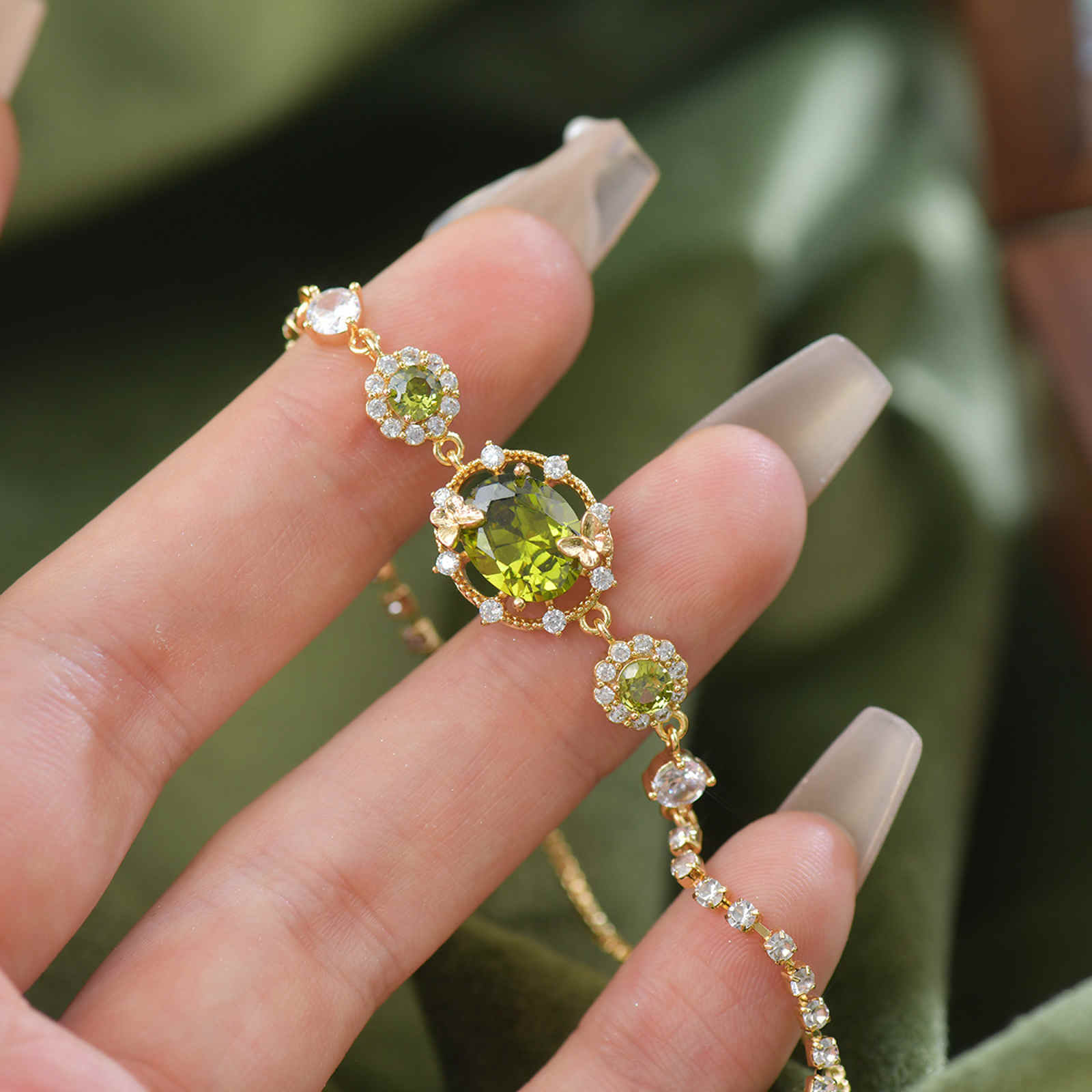 Peridot Stone Jewelry Set Peridot Earrings Bracelet Necklace and Rings Olivine Stone Jewelry
