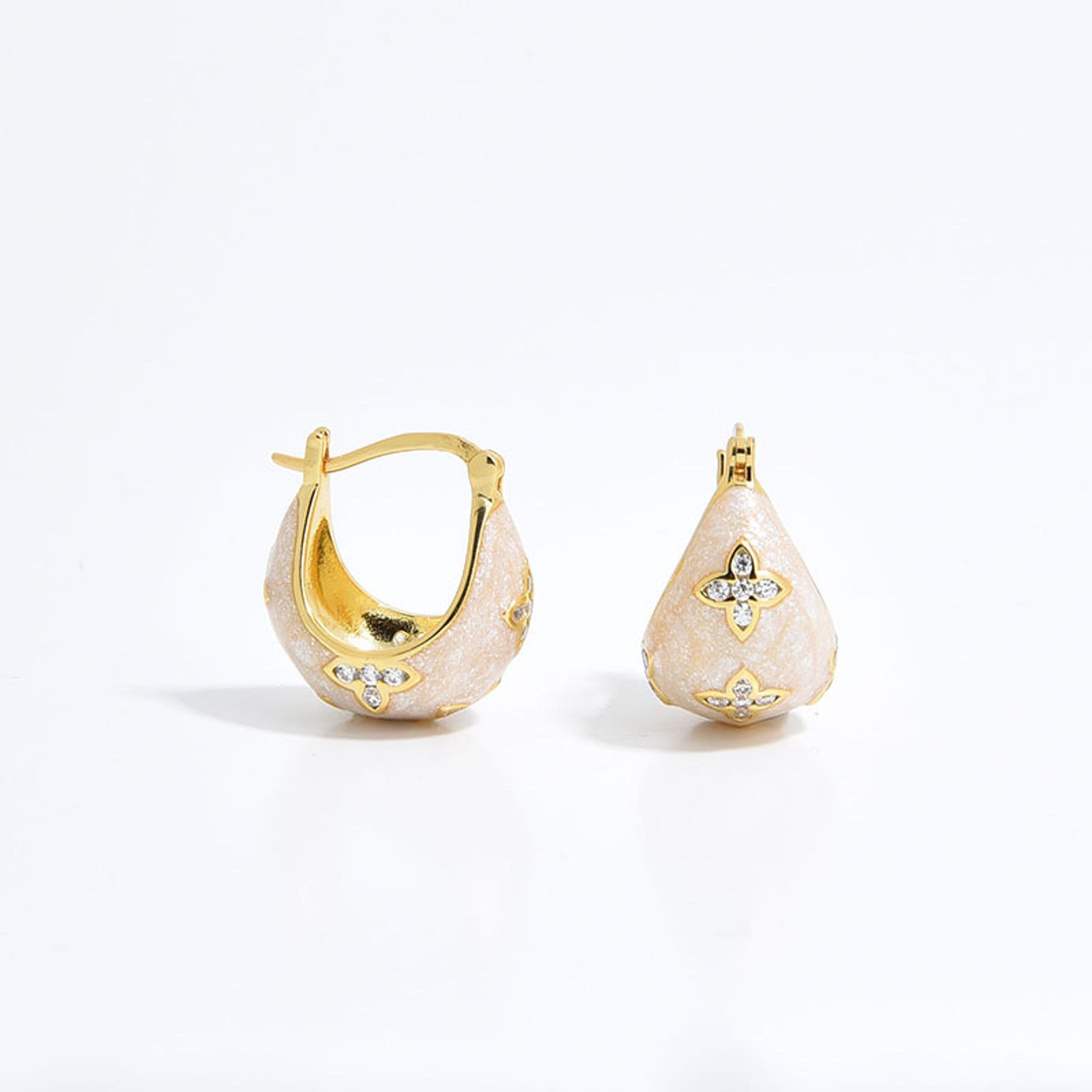 Chunky Hoop Earrings Colorful Enamel with Clover Gold Hoop Earrings with S925 Silver Pin