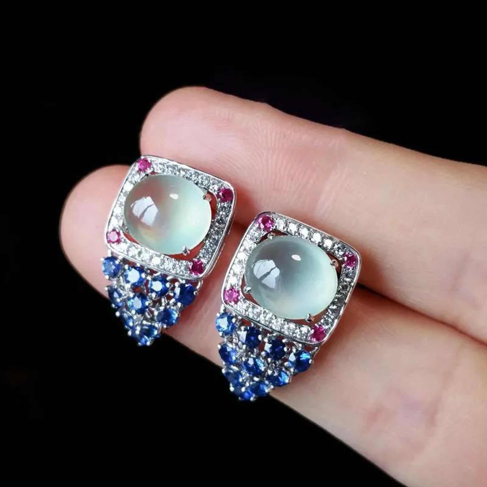 Pendientes de borla de cristal azul con piedra lunar, pendientes estilo dinero antiguo con pasador de plata