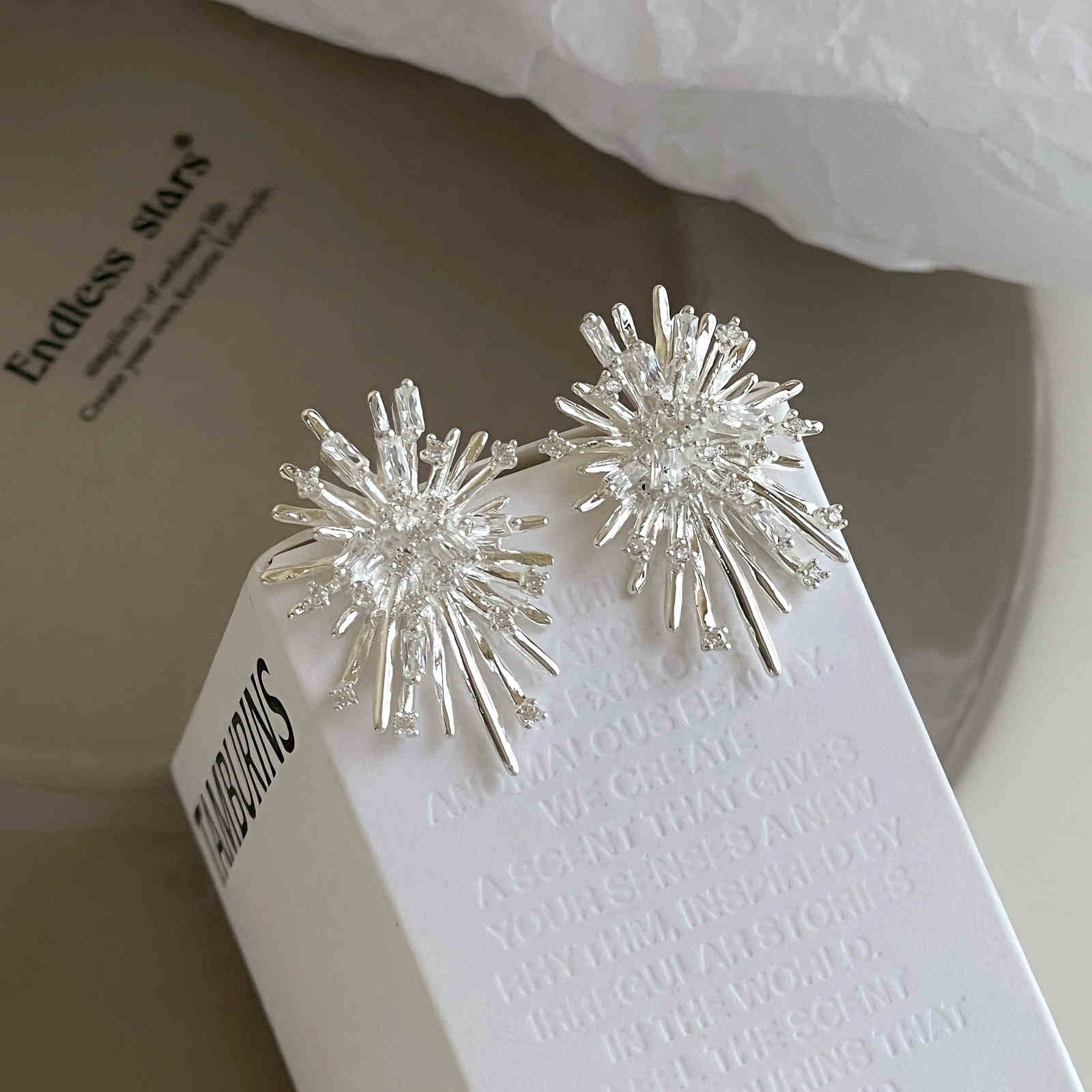 Crystal Earring Studs Designed Gold and Silver Firework Earrings with s925 Silver Pin