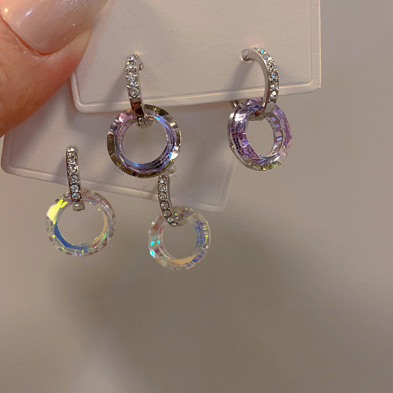 Double Hoop Glitter Earrings Diamond Hoop and Crystal Hoop Earrings with S925 Silver Pin