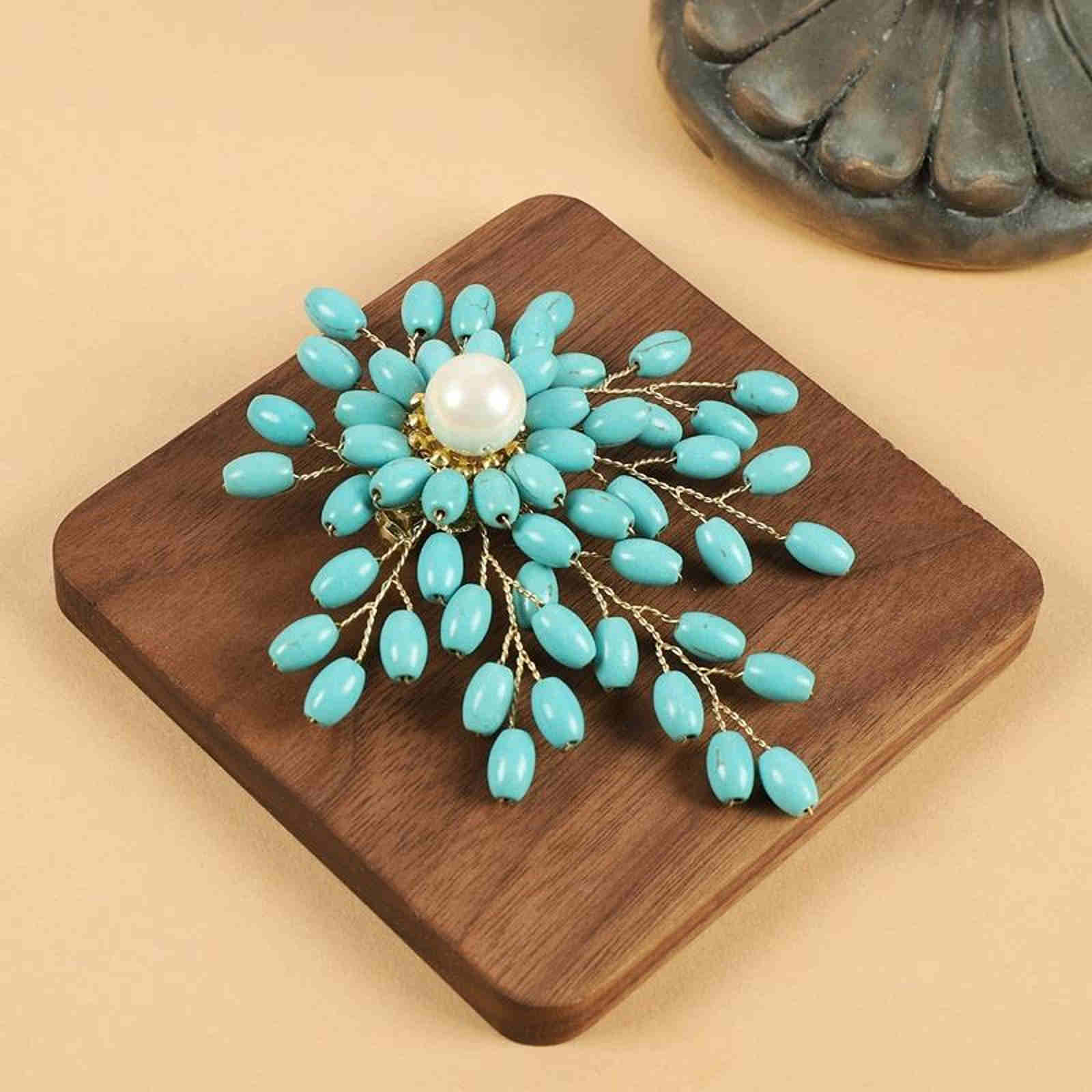 Vintage Style Large Pearl Brooch Pin Handmade Brooches Turquoise Red Coral Freshwater Pearl To Choose From