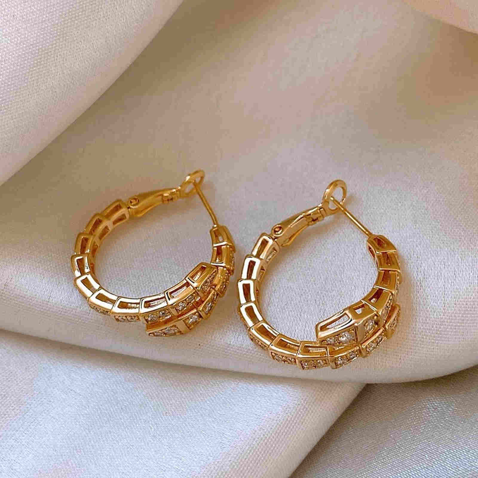 Big Diamond Snake Earrings Stunning Gold and Silver Snake Hoop Earrings with Silver Pin