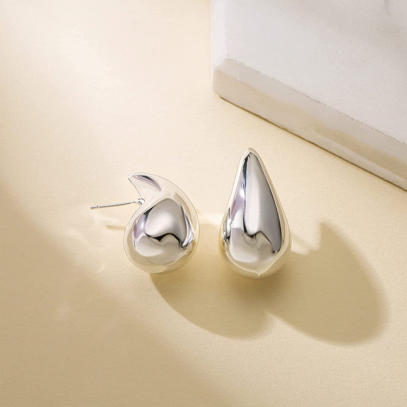 Big Gold and Silver Chunky Hoop Earrings Teardrop Huggie Earrings with S925 Silver Pin
