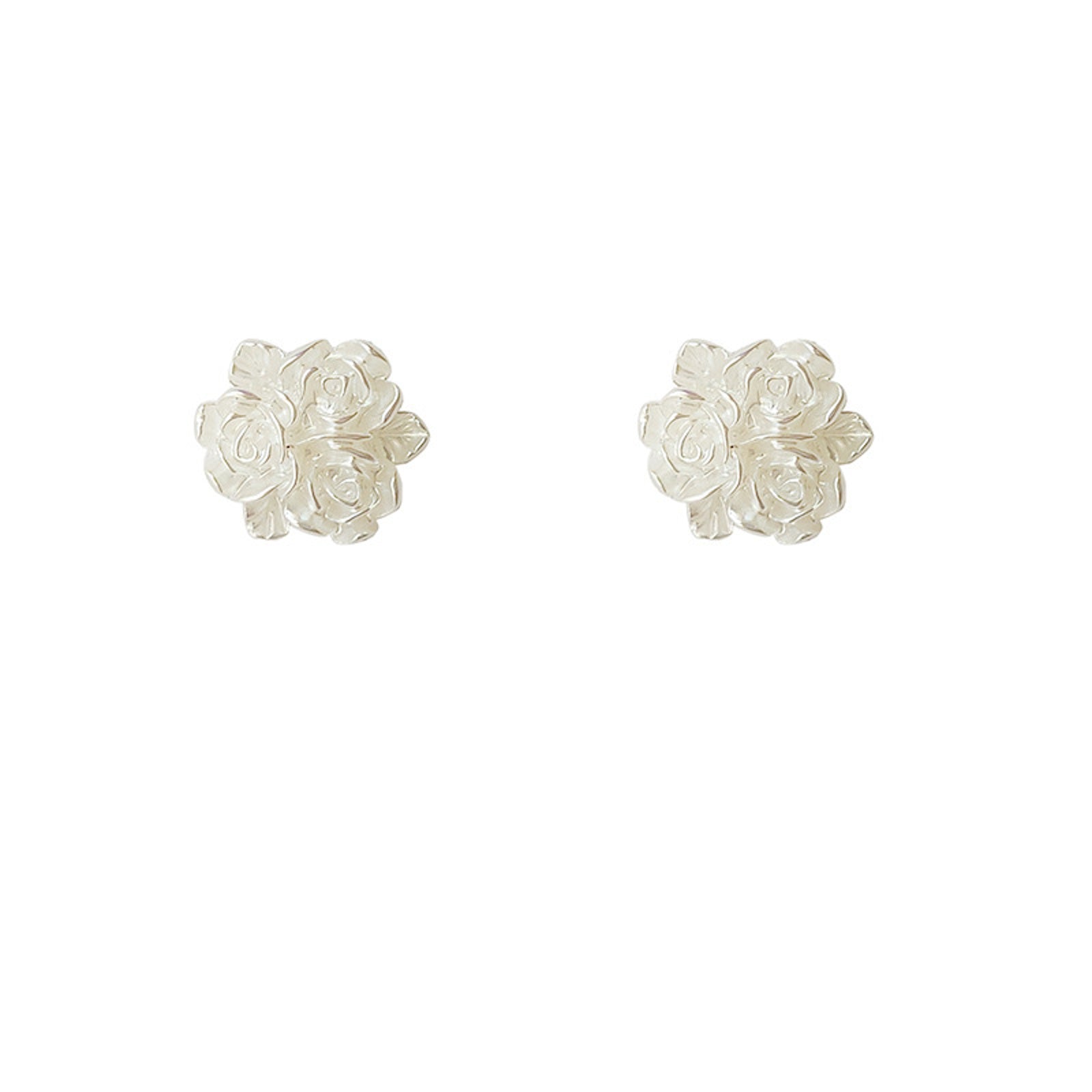 Elegant Flower Stud Earrings White Rose Earring Studs with Sterling Silver Pins