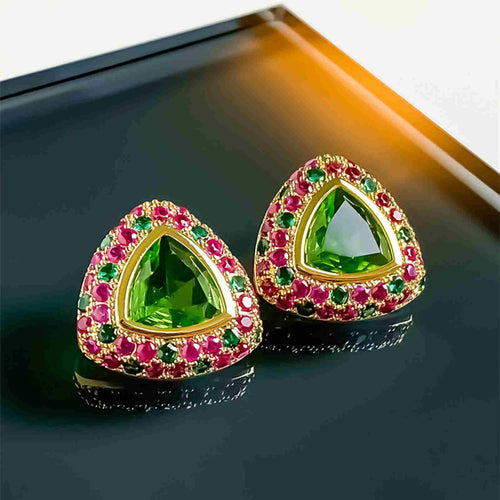 Triangular Gemstone Earring Studs Colorful Diamond Earrings with S925 Silver Pins