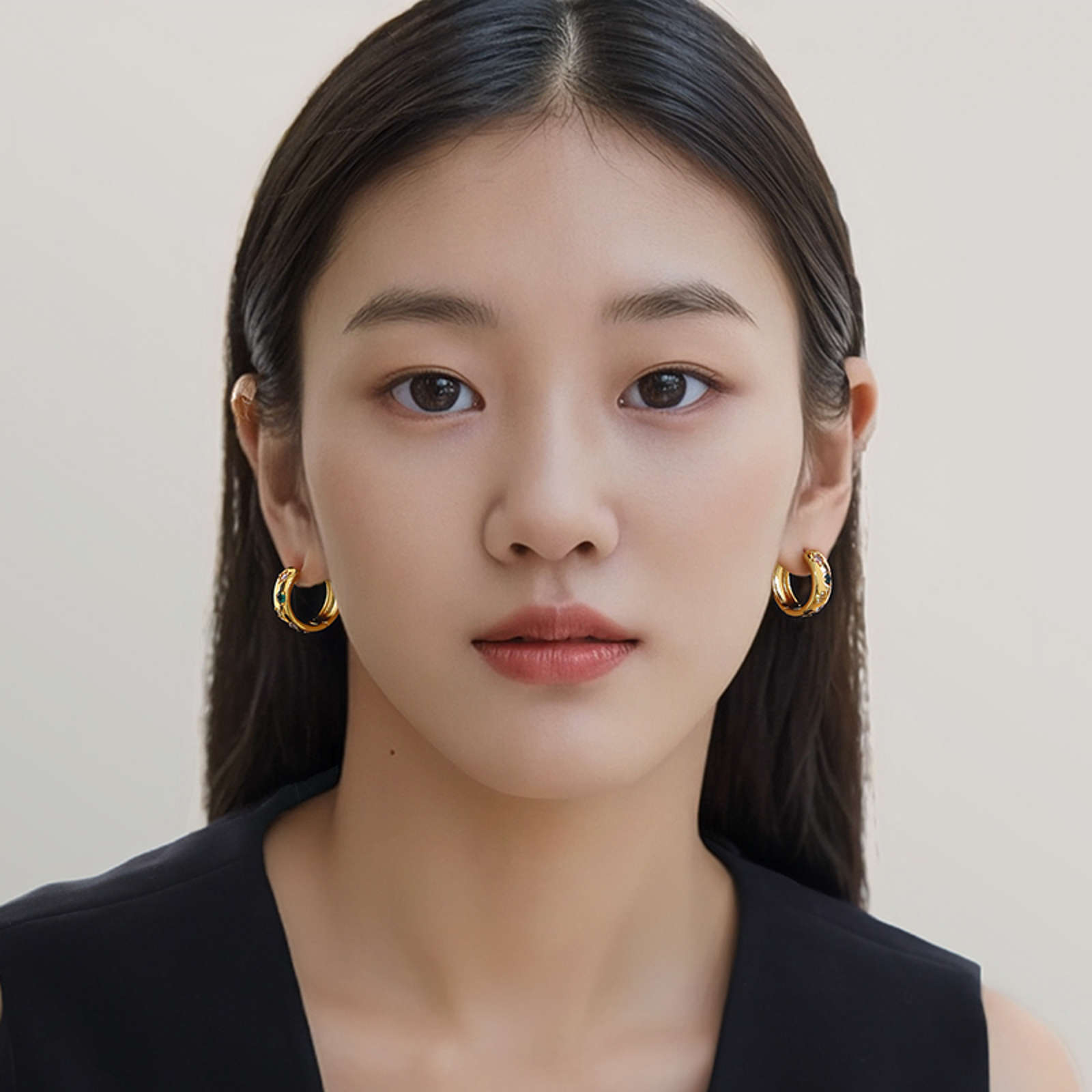 Petites boucles d'oreilles créoles en or Boucles d'oreilles créoles en cristal coloré avec broche plaquée or