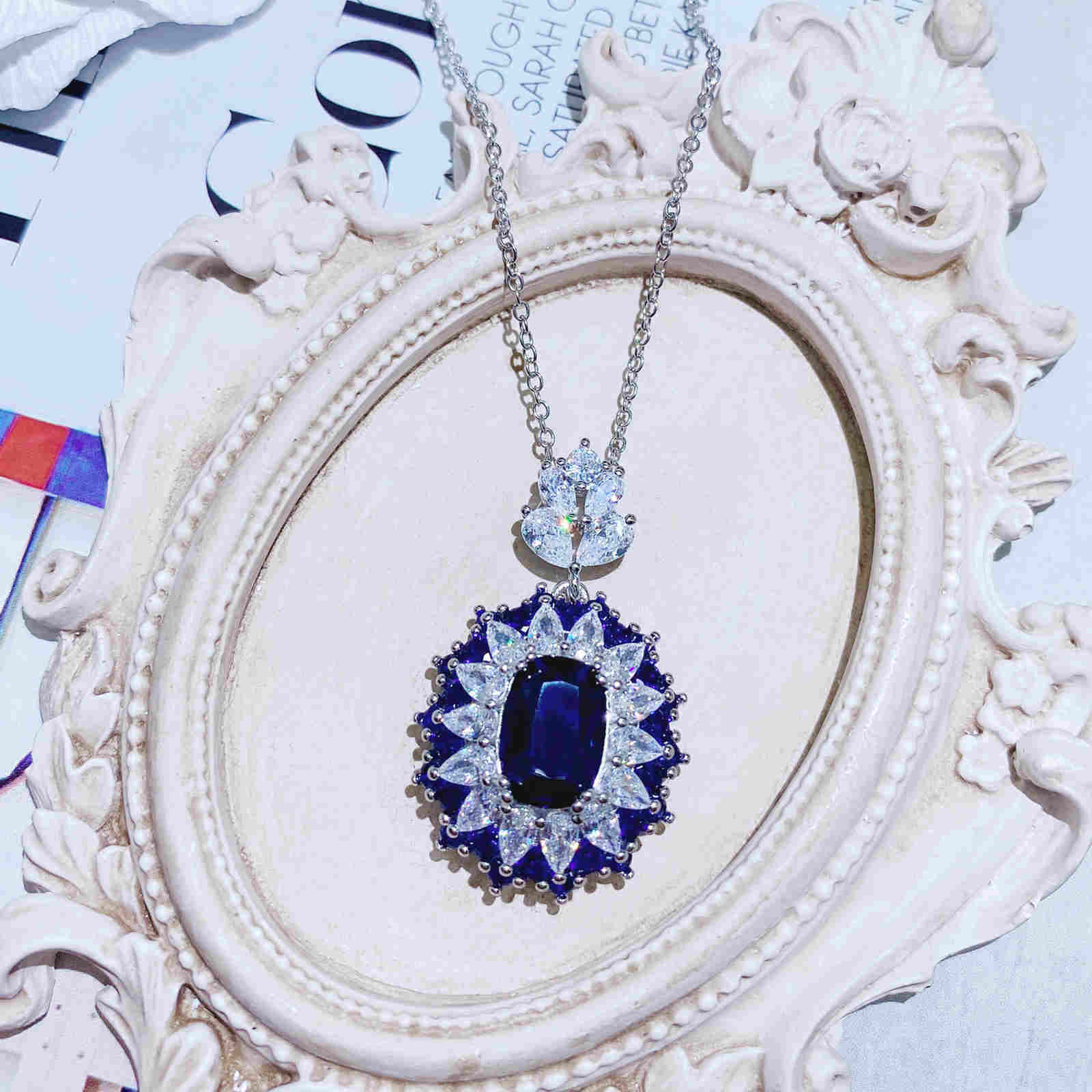 Jewelry Set Blue and Green Synthetic Quartz Crystal Earrings Necklace and Ring Set