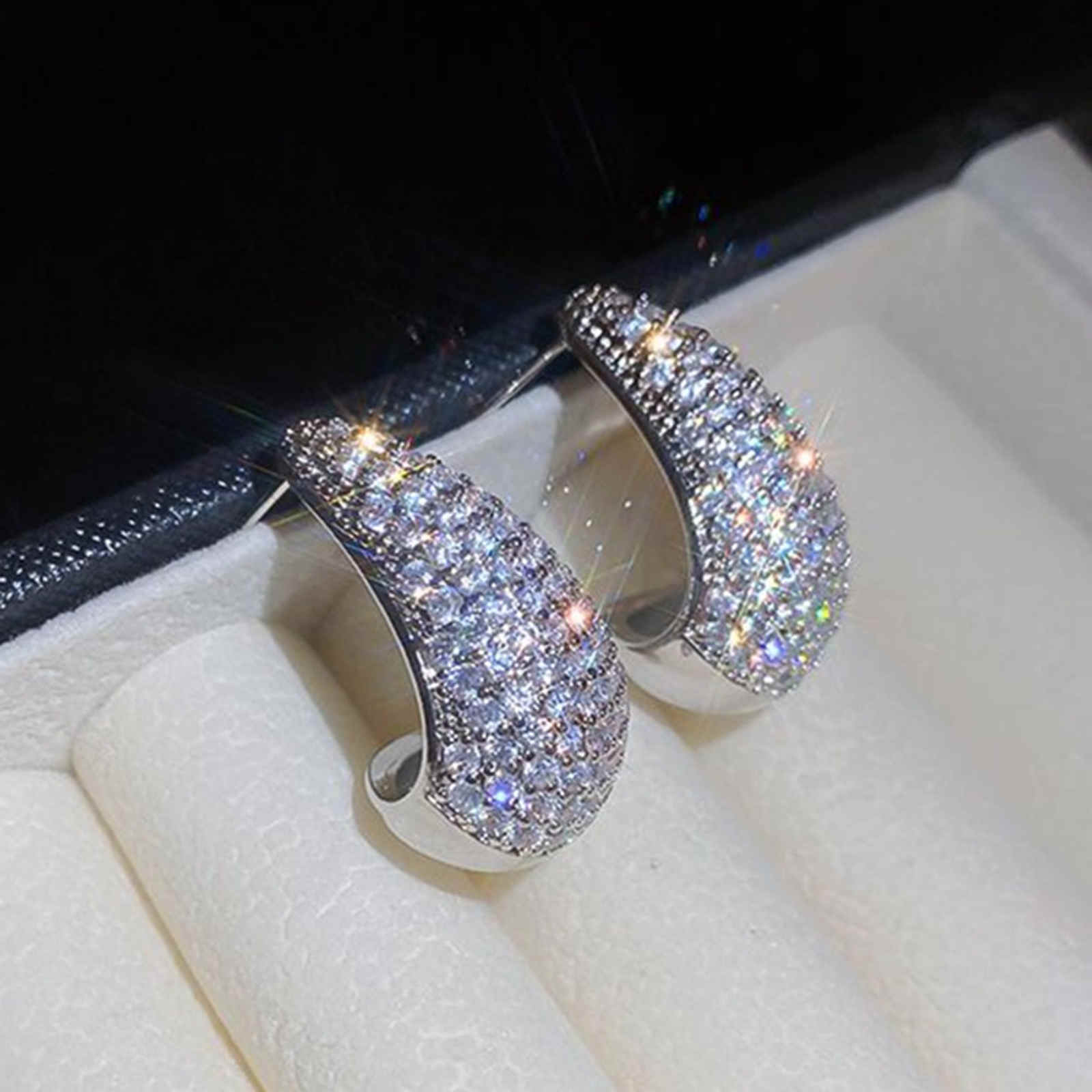 Chunky Crystal Dupes Large Teardrop Earrings Gold and Silver Half Hoop Earrings