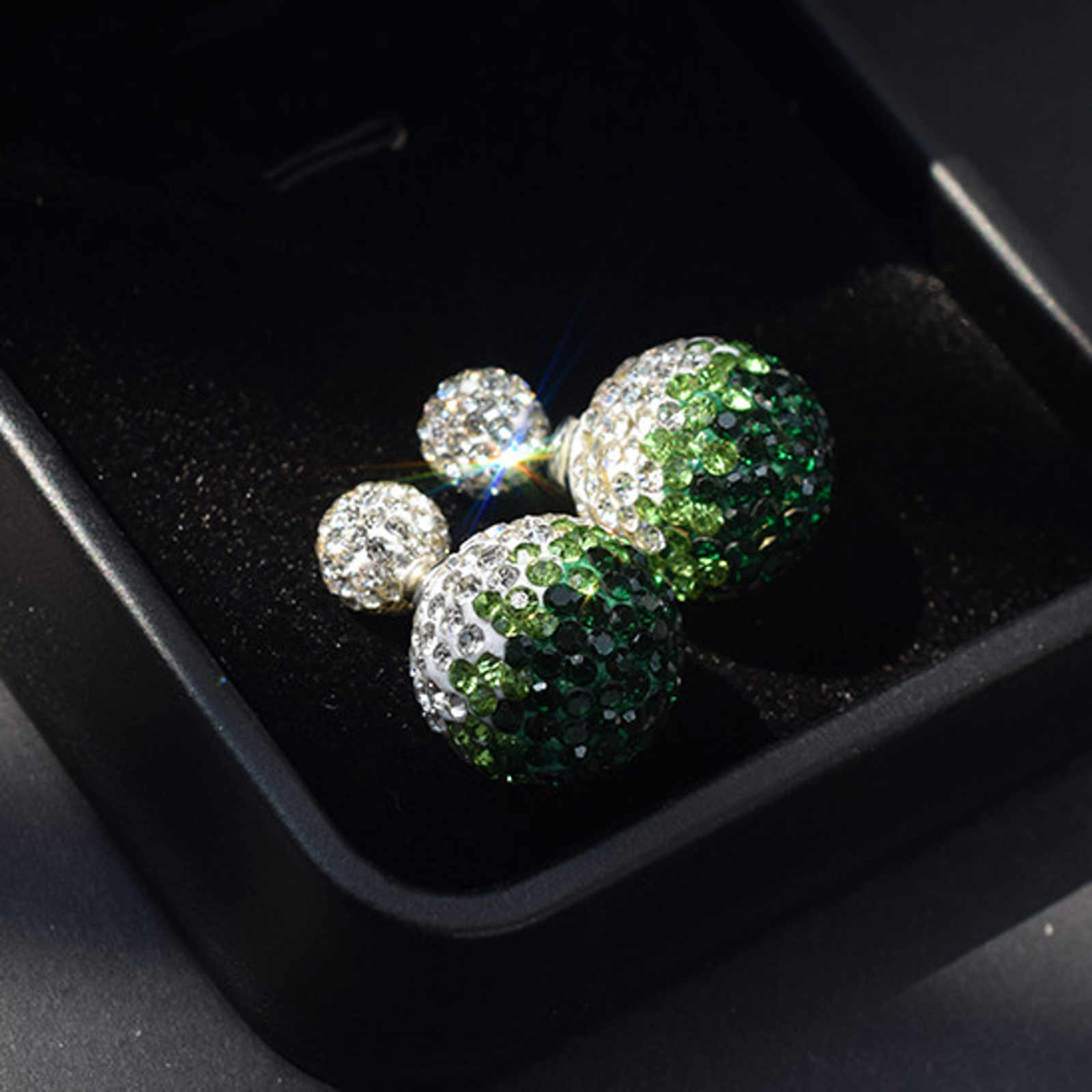 Double Sided Earring Studs Bling Crystal Ball Zircon Stud Gradient Color Earrings with S925 Silver Pin
