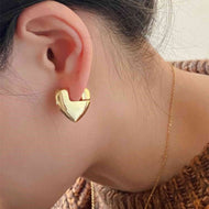 Chunky Gold Earrings Heart Shaped 18K Gold Hoop Earrings with Silver Pin