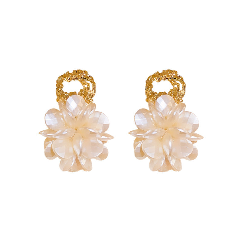 Flower Drop Earrings White Hydrangea Dangle Earrings with S925 Silver Pin