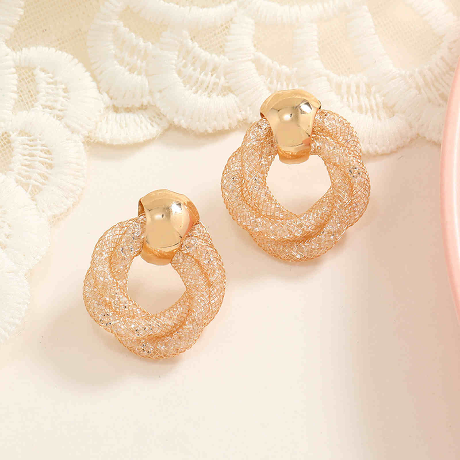 Gold and Silver Crystal Twist Earrings Double Twisted Hoop Earrings with Silver Pin