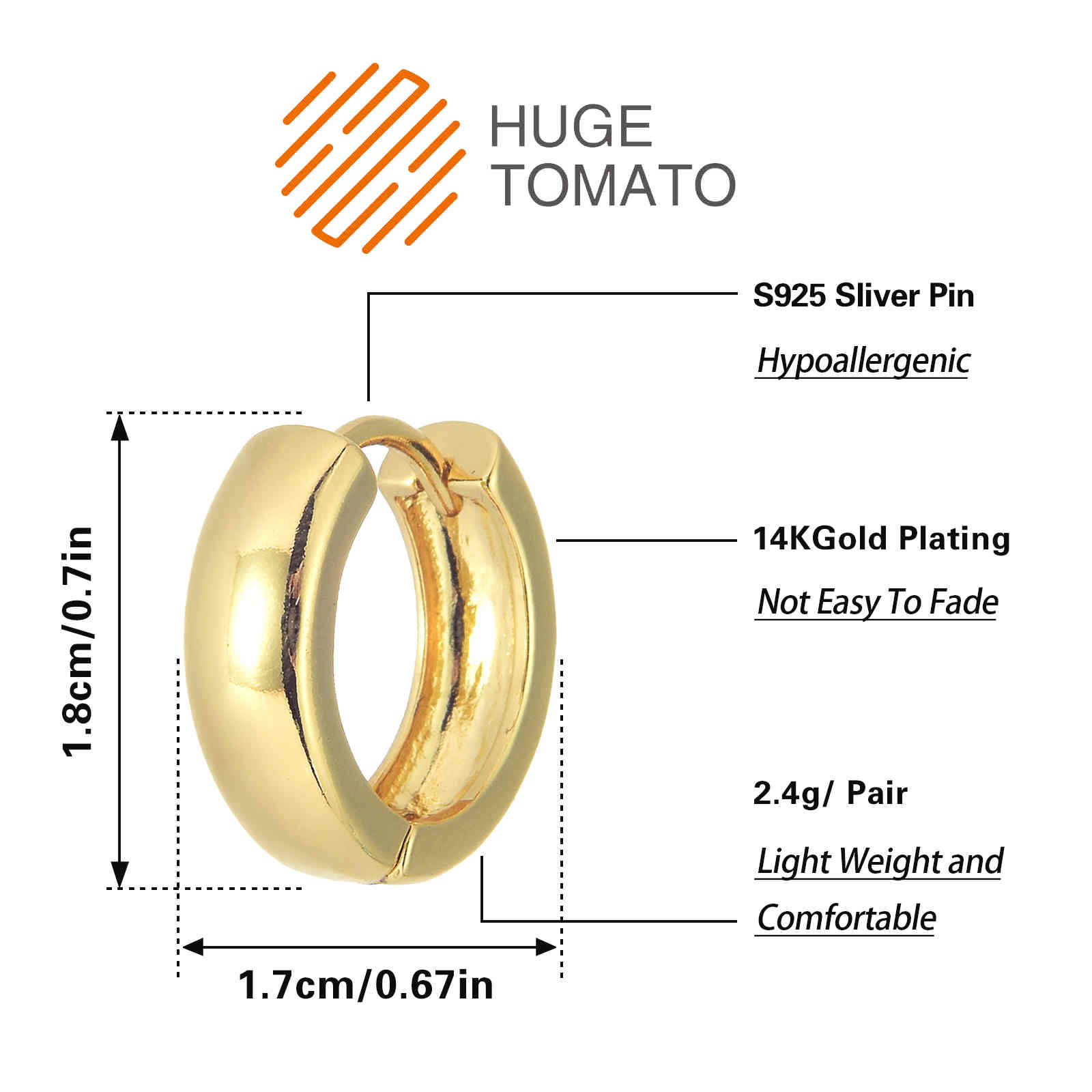 Boutique Brass Hoop Earrings Gold and Silver Hoop Earring for Men and Women with S925 Silver