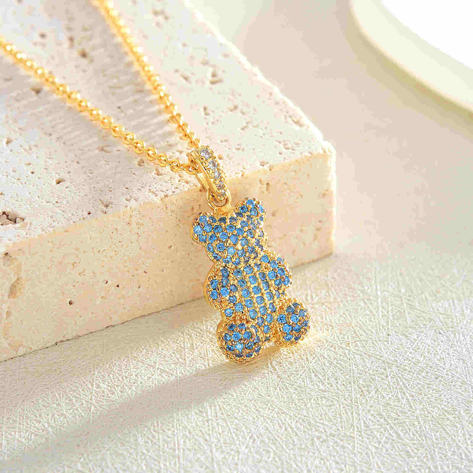 Crystal Bear Pendant Necklace 18K Gold Plated Silver Chain Necklace for Girl